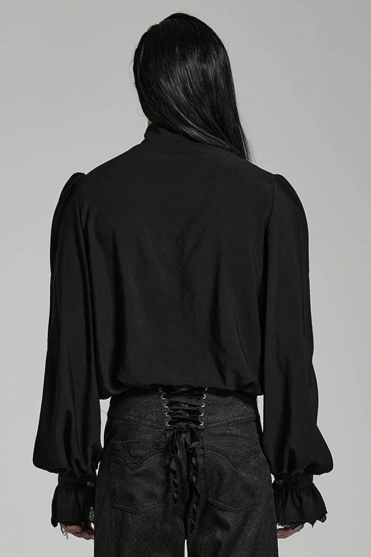 Black Stand Collar Ruffle Webbing Embellishment Mens Gothic Blouse - Product - 3
