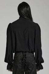 Black Stand Collar Ruffle Webbing Embellishment Mens Gothic Blouse - Product - 3