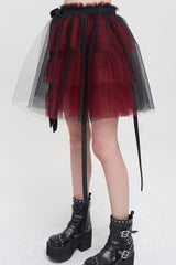 Black/Red Punk Mesh Ruffles Rock Women's Short Skirt - Product - 3