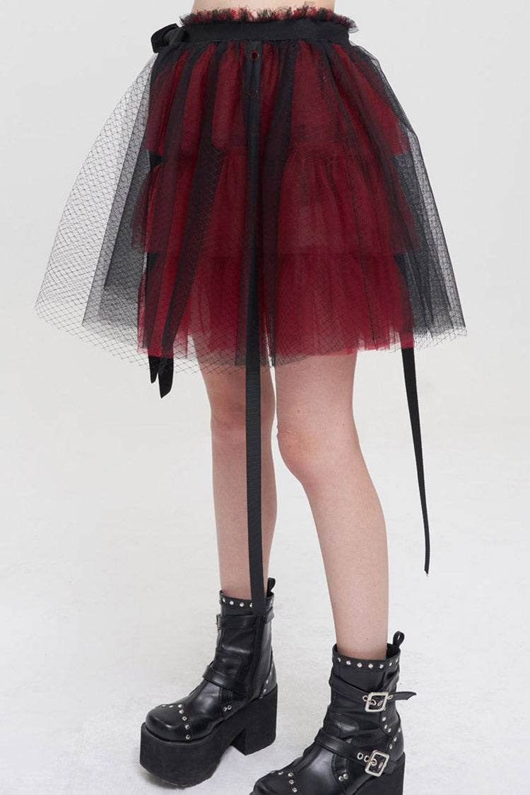 Black/Red Punk Mesh Ruffles Rock Women's Short Skirt - Product - 3