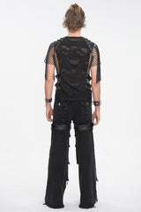 Black Round Collar Mesh Stitching Men's Punk T-Shirt - Product - 4