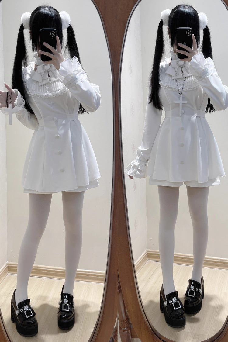 Stairway to Heaven Long Sleeves Embroidery Bowknot Lace Sweet Jirai Kei Set 3 Colors - Product - 5
