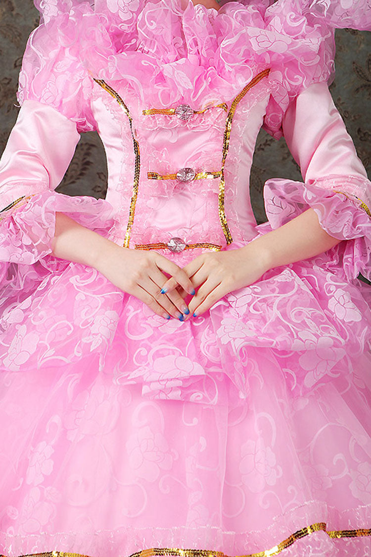 Half Sleeves Diamond Button High Waisted Hollow Embroidery Floral Print Multi-Layer Victorian Lolita Prom Dress - Product - 5