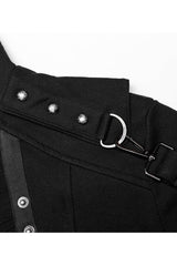 Black Punk Asymmetry High Collar Placket Metal Shoulder Detachable Webbing Men's Knitted Coat - Product - 6