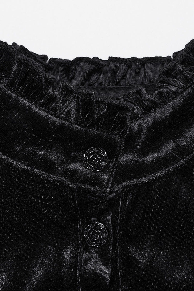 Black Stand Collar Irregular Pleated Velvet Women's Gothic Blouse - Product - 6