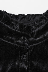 Black Stand Collar Irregular Pleated Velvet Women's Gothic Blouse - Product - 6