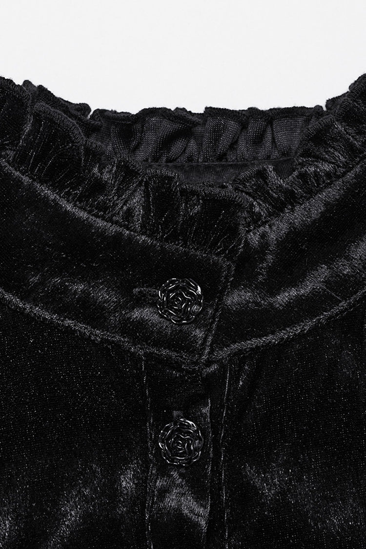Black Stand Collar Irregular Pleated Velvet Women's Gothic Blouse - Product - 6