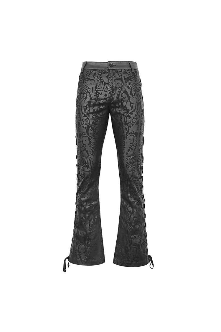 Black Lace Up Totem Printed Men's Punk Flared Pants - Product - 8