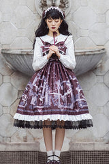Front And Back Big Bows Passing Dream Pattern Print Gothic Lolita JSK Dress - Red - 5
