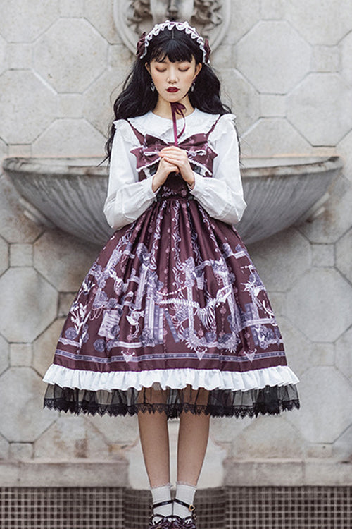 Front And Back Big Bows Passing Dream Pattern Print Gothic Lolita JSK Dress - Red - 5