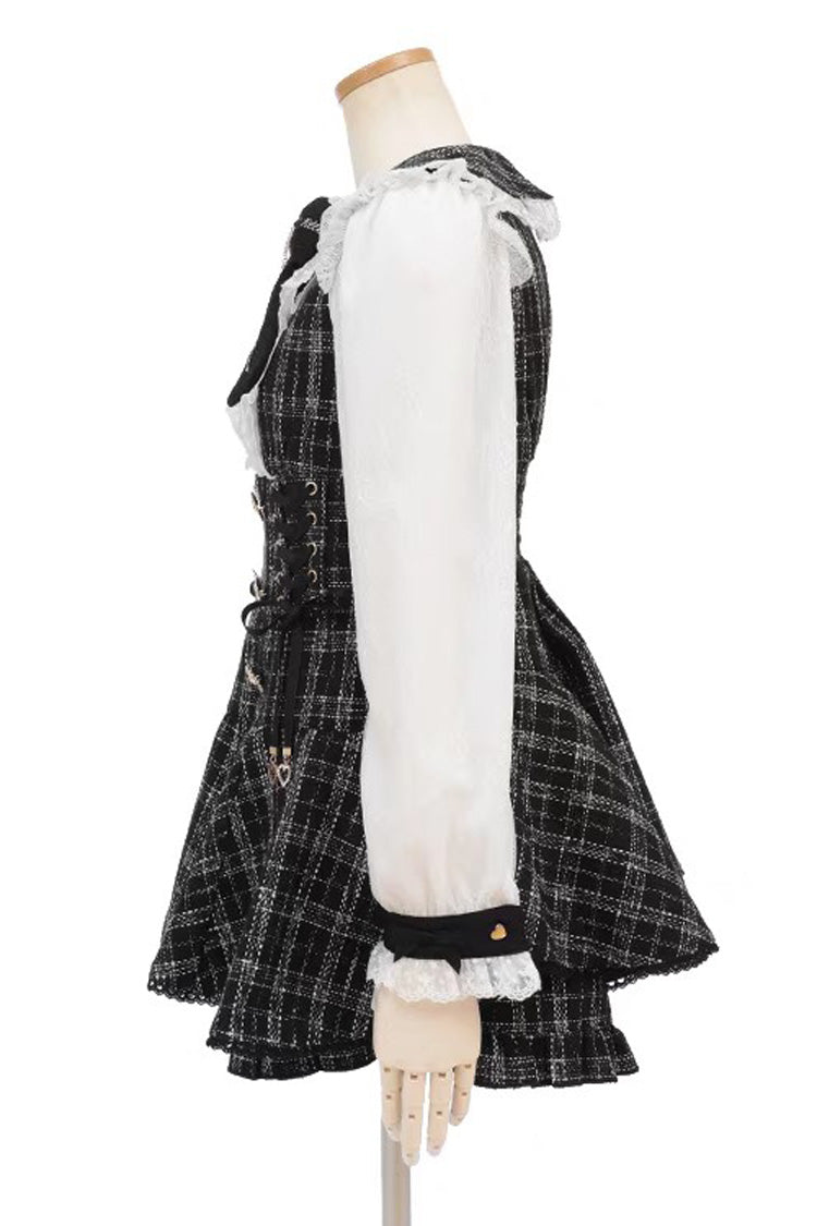Black/White Japanese Lace Sweet Jirai Kei Dress Blouse Shorts Set - Product - 4