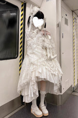 White [Eternal Taboo] Long Hime Sleeves Ruffled Bow Gothic Lolita Skirt Dress Set - Product - 7