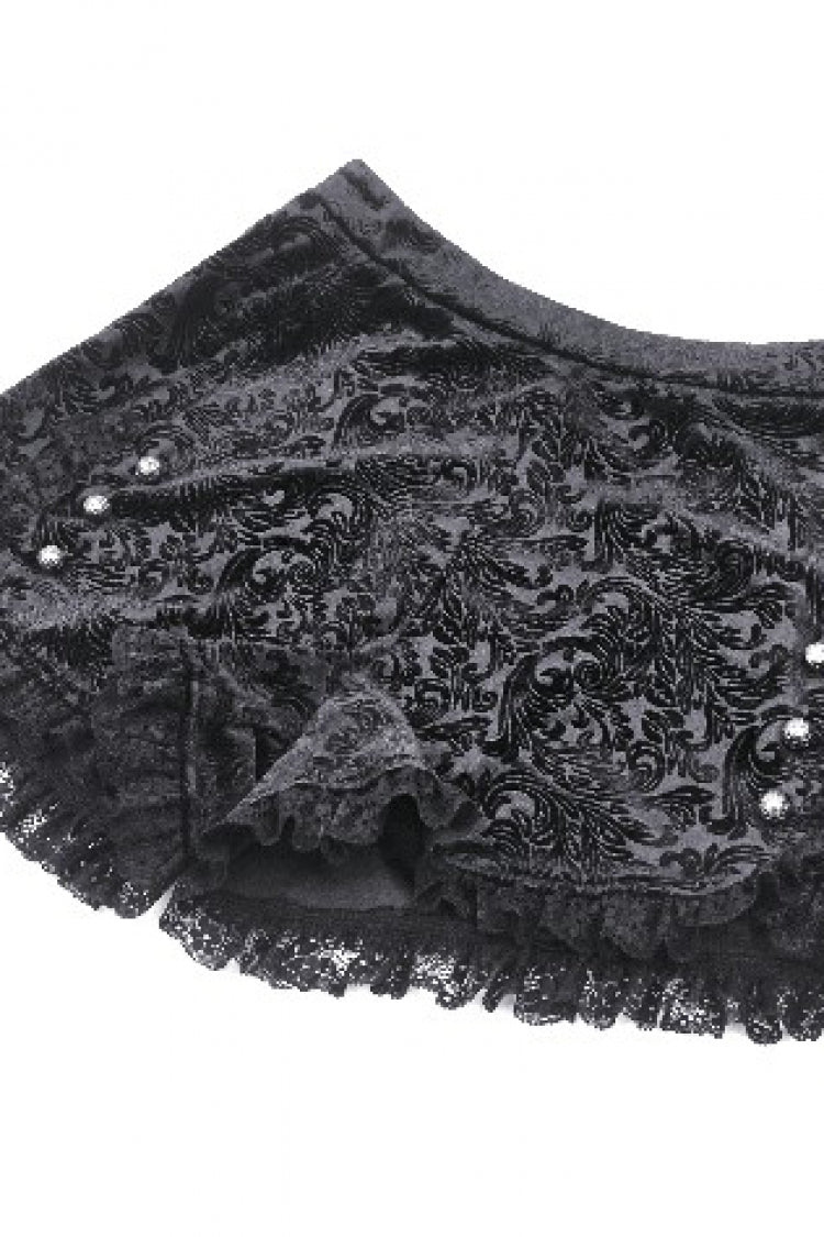 Black Embossed Ruffled Lace Splice Women's Punk Shorts - Product - 12