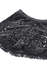 Black Embossed Ruffled Lace Splice Women's Punk Shorts - Product - 12