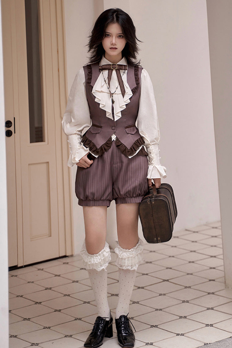 Brown [Manchester City's Past] Striped Print Ouji Fashion Prince Handsome Lolita Vest - Brown - 1