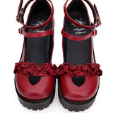 Round Toe Hollow Out Heart Shape Ruffle School Sweet Lolita Shoes - Product - 6
