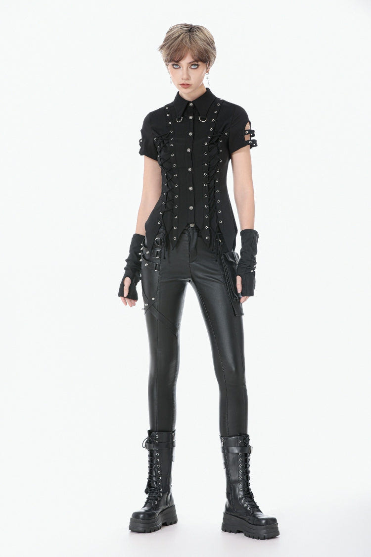Black Asymmetric Studded Women's Punk Pants - Product - 11