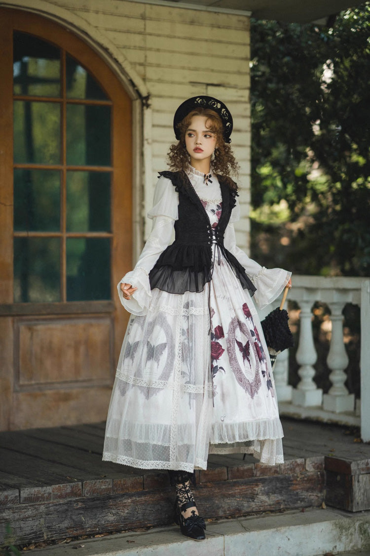 Multi-Color Long Sleeves Print Ruffle French Princess Classic Gothic Lolita Dress Set - Product - 7