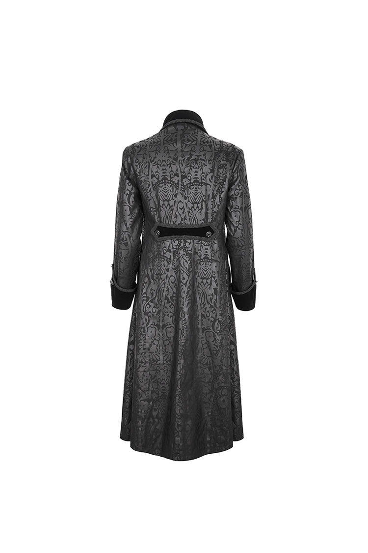 Black Stand Collar Totem Printed Long Men's Gothic Coat - Product - 10