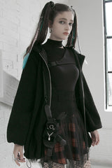 Black/Red Lace Mesh Stitching Plaid Metal Buckle Decoration High Waist Women's Punk Short Skirt - Product - 2