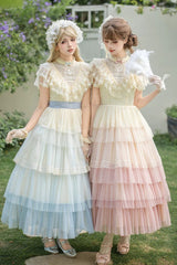 Pink [Sincere Vow] Edwardian Collar Short Sleeves Ombre Multi-Layered Ruffled Embroidered Sweet Lolita Dress - Product - 9