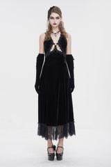 Black Lace Up Lace Hem Slip Long Women's Gothic Dres - Product - 3