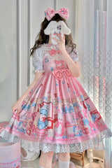 Pink Doll Playground Print Ruffle Bowknot Sweet Lolita Jsk Dress - Pink - 1