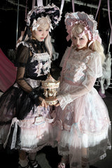 Pink/Blue [Pegasus Park] Multi-Layered Print Ruffle Bowknot Lace Sweet Gorgeous Lolita Jsk Dress - Product - 15