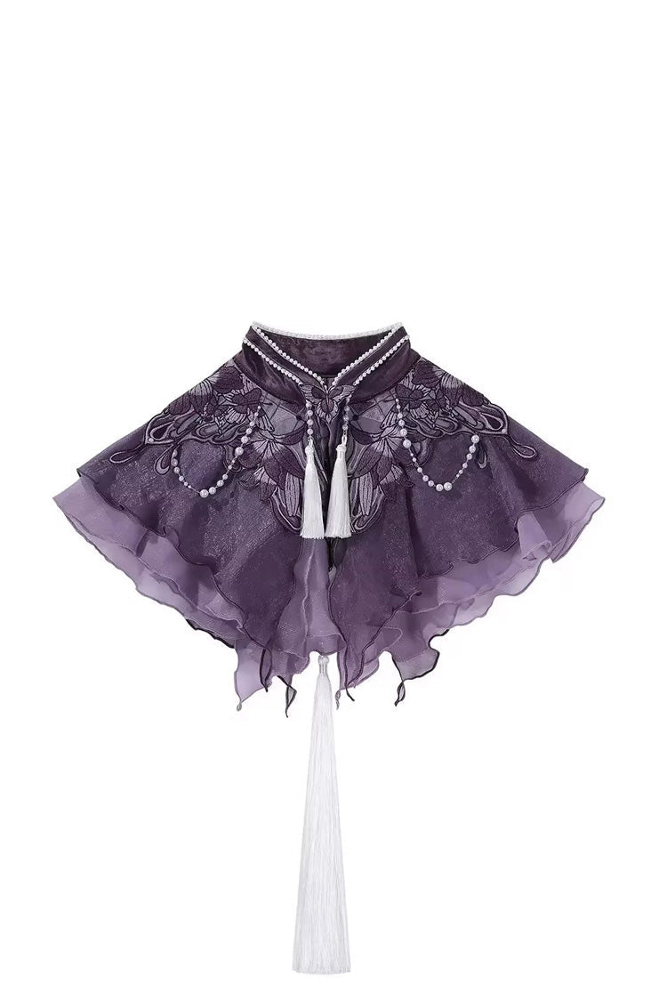Purple Stand Collar Embroidered Pearl-Decorated Gothic Lolita Jsk Dress Set - Cloud-Collar(Only) - 12