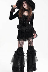 Black Long Sleeves Ruffle Lace-Up Mesh Women's Gothic Blouse - Product - 2