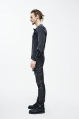 Black Faded Long Sleeves Lace Up Mens Punk T-Shirt - Product - 6