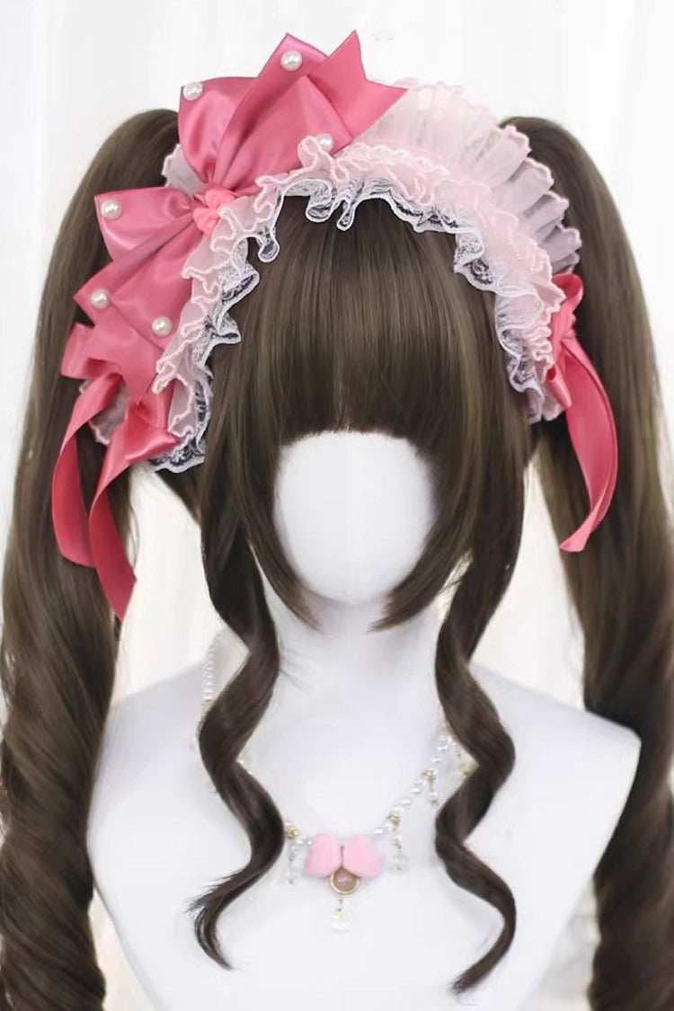 Hazelnut Ash Brown Long Roman Ringlet Twin Pigtails Sweet Lolita Wig Set - Product - 3