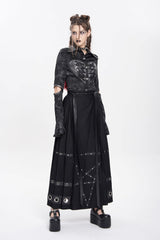 Black Lapel Collar Long Sleeves Print Lace-Up Cutout Women's Punk Blouse - Product - 6