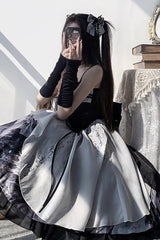 Multi-Color Multi-layer Chinese Ink Style Print Ruffle Sweet Lolita Jsk Dress Set - Product - 4