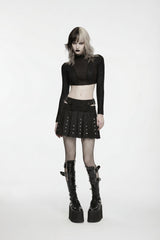 Black Patchwork Studded Pleated Women's Punk Preppy Style Skirt - Product - 4