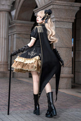 Black [Gilded Oath] Short Sleeves Double-Layered Ruffle Embroidery Bowknot Gothic Lolita Dress - Product - 11