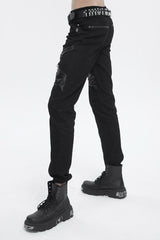 Black Thigh Position Buckle Splice Men's Punk Pants - Product - 4