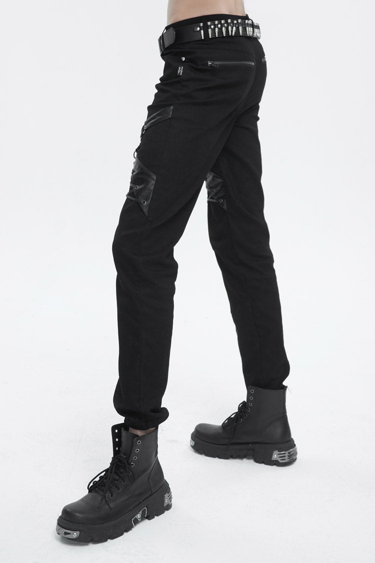 Black Thigh Position Buckle Splice Men's Punk Pants - Product - 4