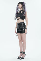 Black Slim Knit Mechanic Computer Moire Adjustable Women's Punk Halter Vest - Product - 4