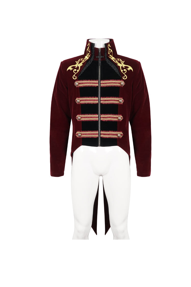 Red Totem Embroidered Swallow Tailed Men's Gothic Coat - Product - 6