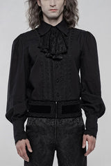 Black Lapel Collar Long Lantern Sleeves Mens Gothic Gorgeous Blouse - Black - 1