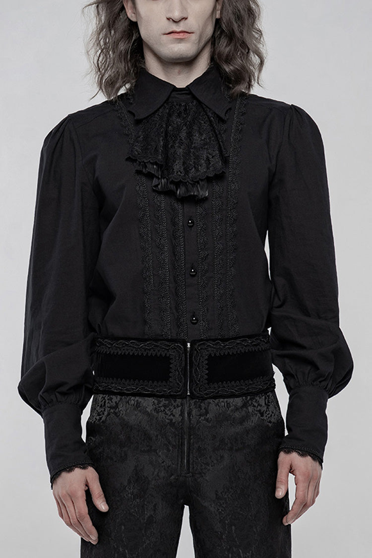 Black Lapel Collar Long Lantern Sleeves Mens Gothic Gorgeous Blouse - Black - 1