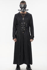 Black Punk Stripe Mechanism Material Adjustable Stitching Fake Girdle Design Slim Fit Men's Coat - Product - 7
