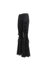Black Printed Lace Embroidered Women's Gothic Flared Pants - Product - 8
