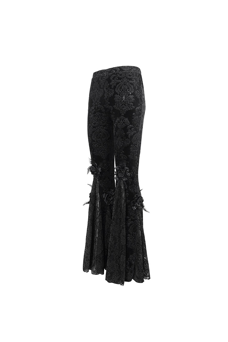Black Printed Lace Embroidered Women's Gothic Flared Pants - Product - 8