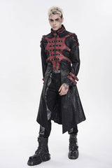 Black Stand Collar Long Sleeves Printed Spliced Studded Buckled Zippered Eyelet Men's Punk Cool Hooded Jacket - Product - 10