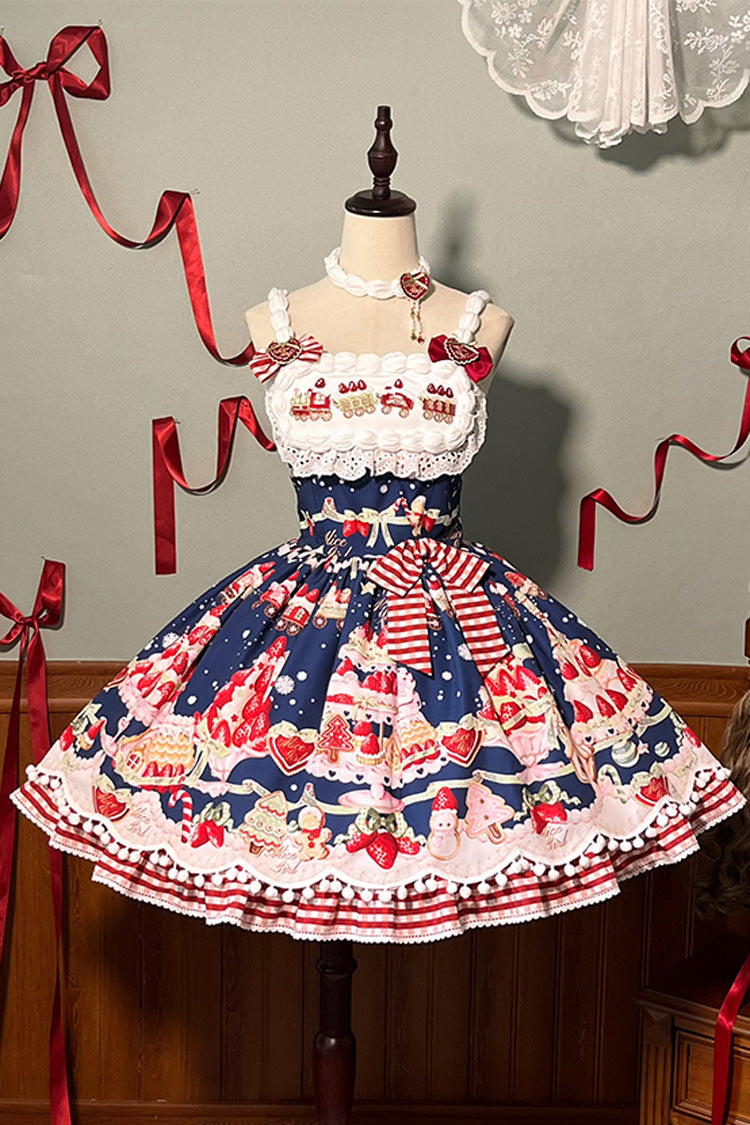 Mint Strawberry Dessert Print Natural Waisted Ruffle Bowknot Sweet Lolita JSK Dress 4 Colors - Product - 22