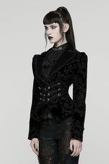 Black Lapel Collar Long Sleeves Lace-Up Zipper Women's Punk Coat - Product - 2
