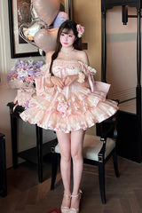 Pink [Princess Ribbon] Off Shoulder Triple-Layered Ruffle Bowknot Sweet Lolita Dress - Product - 10