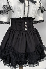 Jirai Kei Sweet Double-Layered Jacquard Ruffled Lace Japanese Skirt Set 2 Colors - Black(Skirt-Only) - 12
